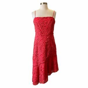 MILLY Diara Sheath Dress Lace Asymmetrical Sleeveless Cocktail Summer Coral Red